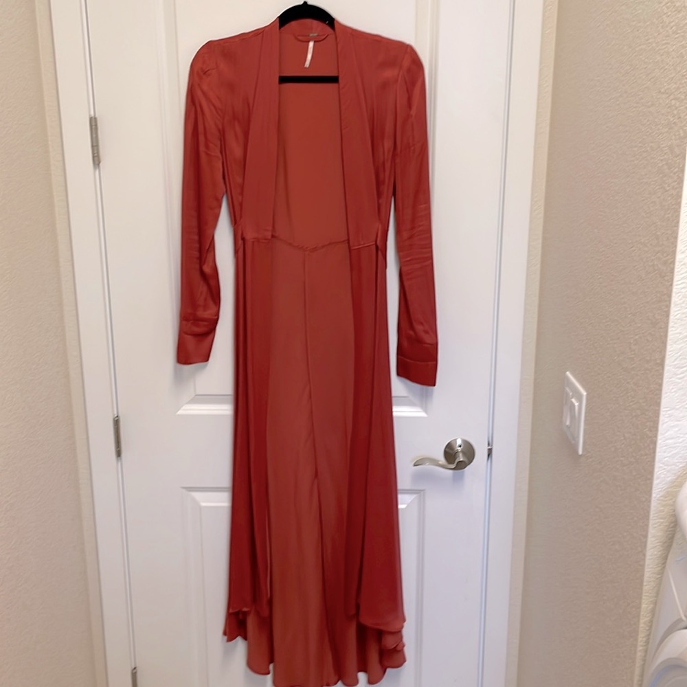 Free people silk duster with tie back